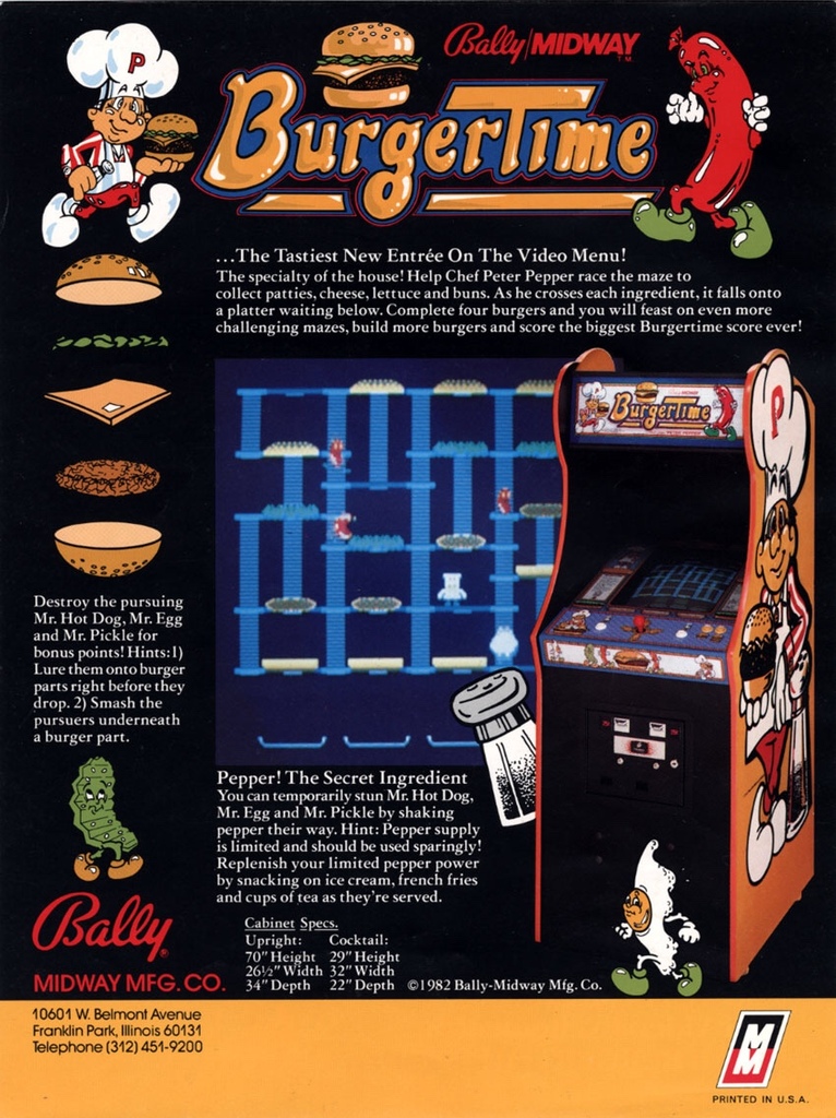 BurgerTime arcade flyer from Midway