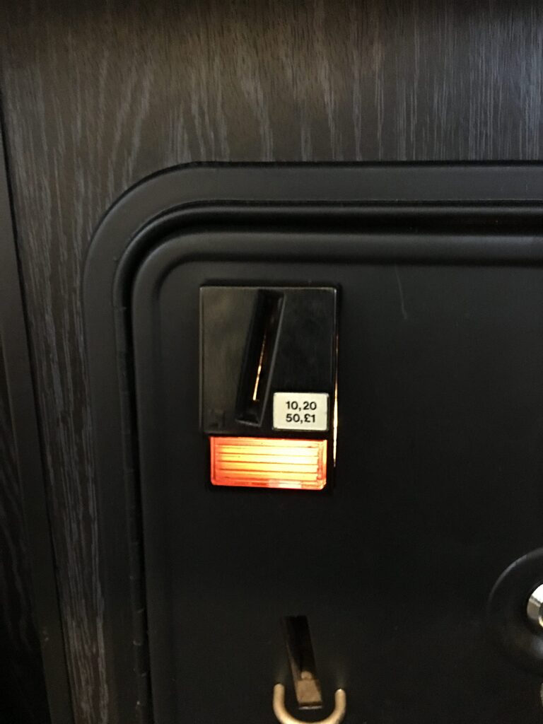 BAS arcade cabinet coin door with lit reject button